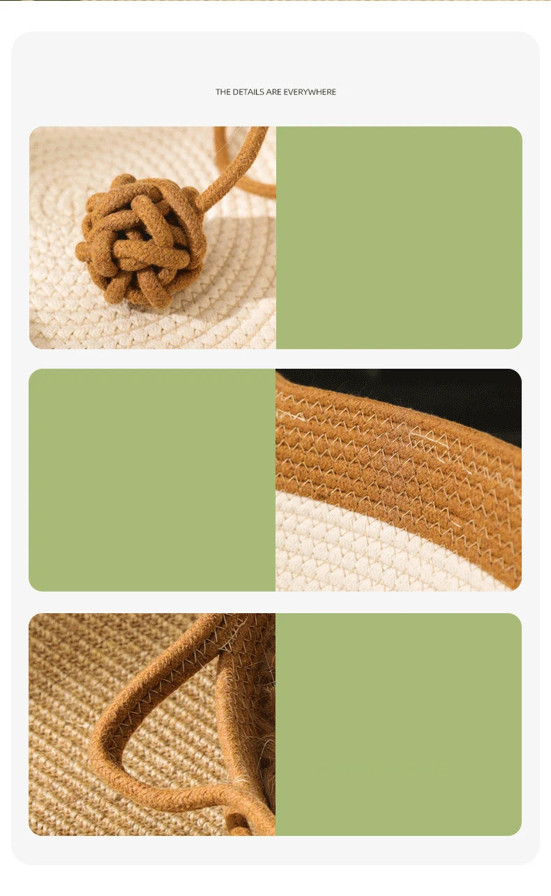 Handmade Rattan Cat Bed with Washable Cushion