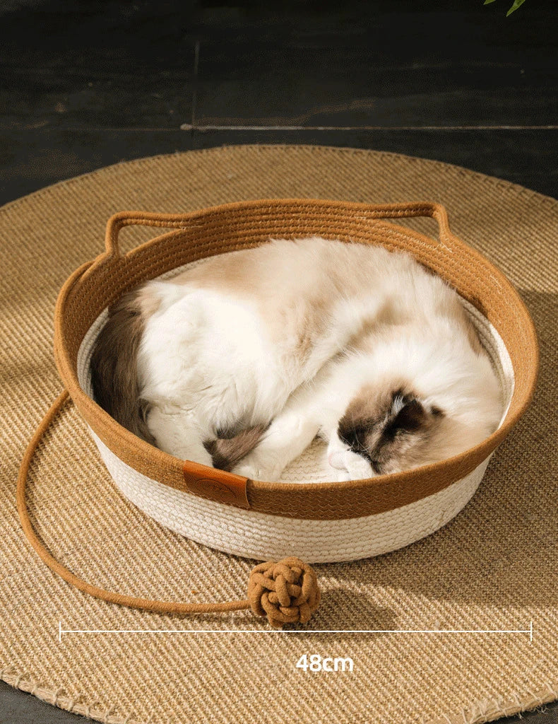 Handmade Rattan Cat Bed with Washable Cushion
