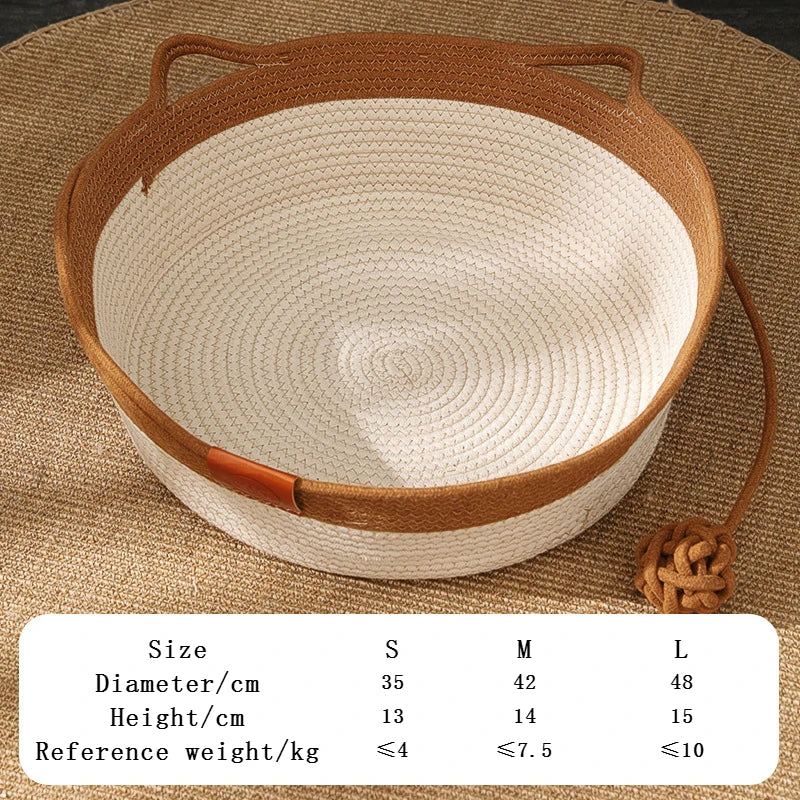 Handmade Rattan Cat Bed with Washable Cushion