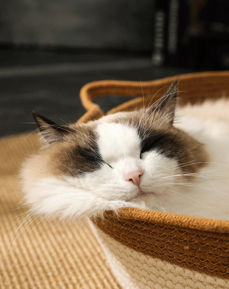 Handmade Rattan Cat Bed with Washable Cushion