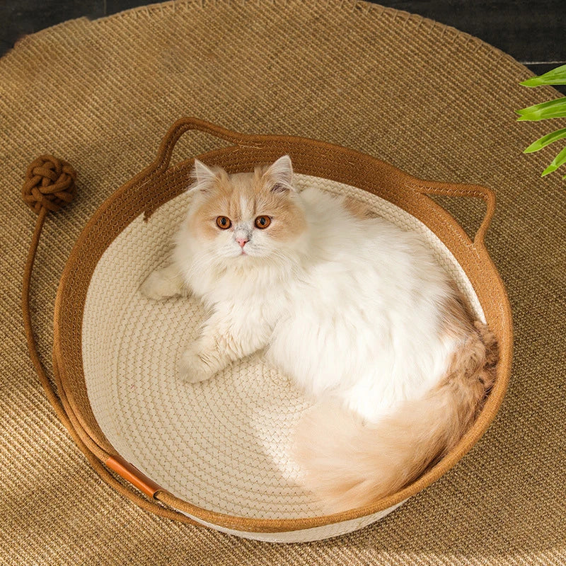 Handmade Rattan Cat Bed with Washable Cushion