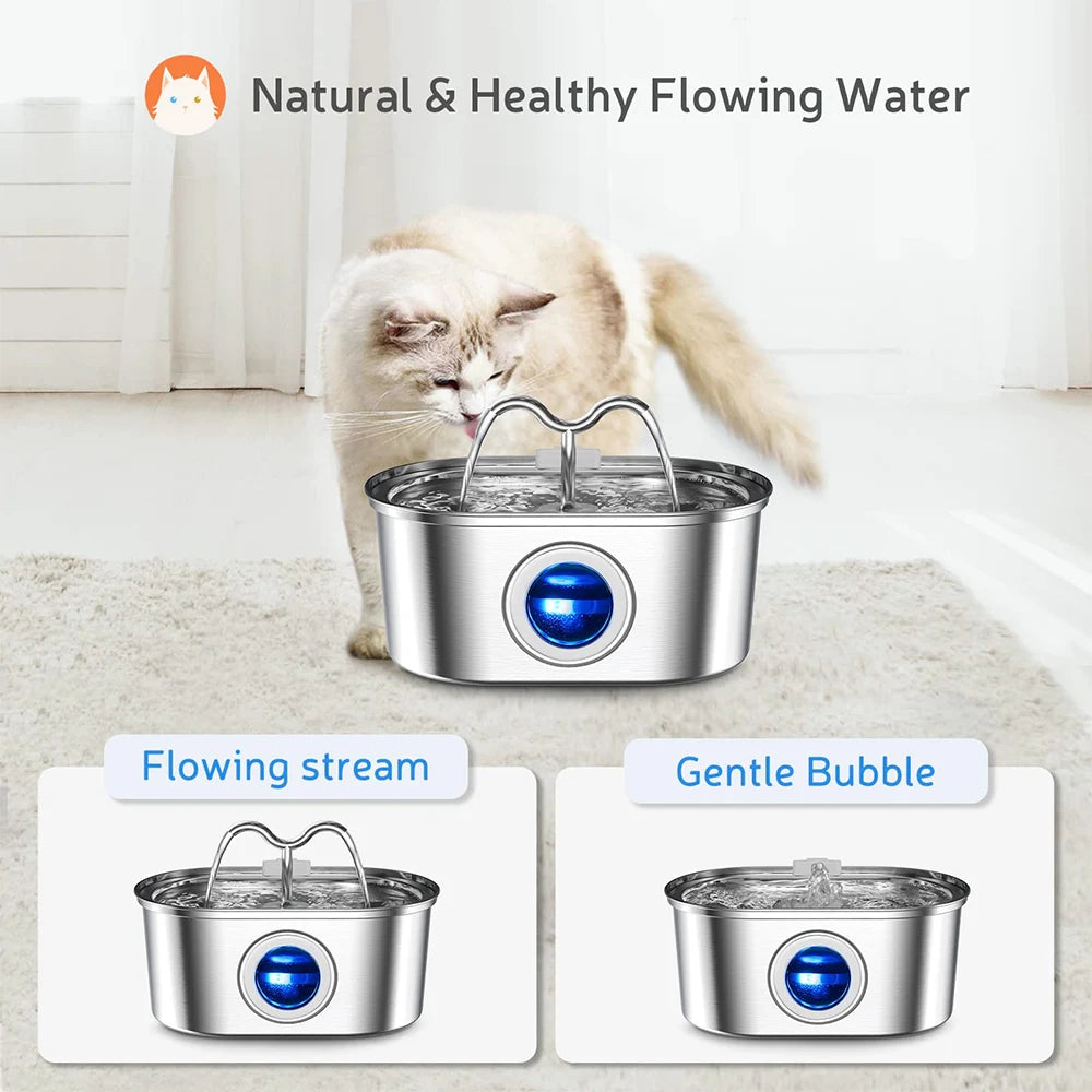 Stainless Steel Cat Water Fountain 3.2L – Quiet LED Automatic Pet Water Dispenser for Cats & Dogs