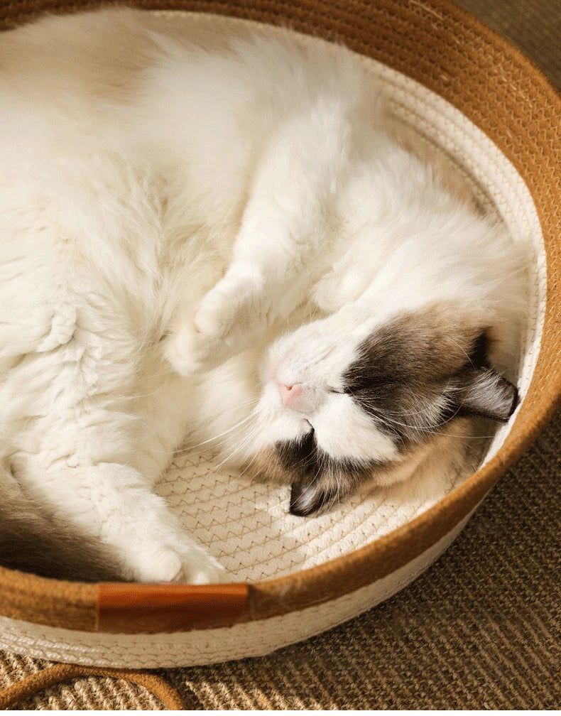 Handmade Rattan Cat Bed with Washable Cushion
